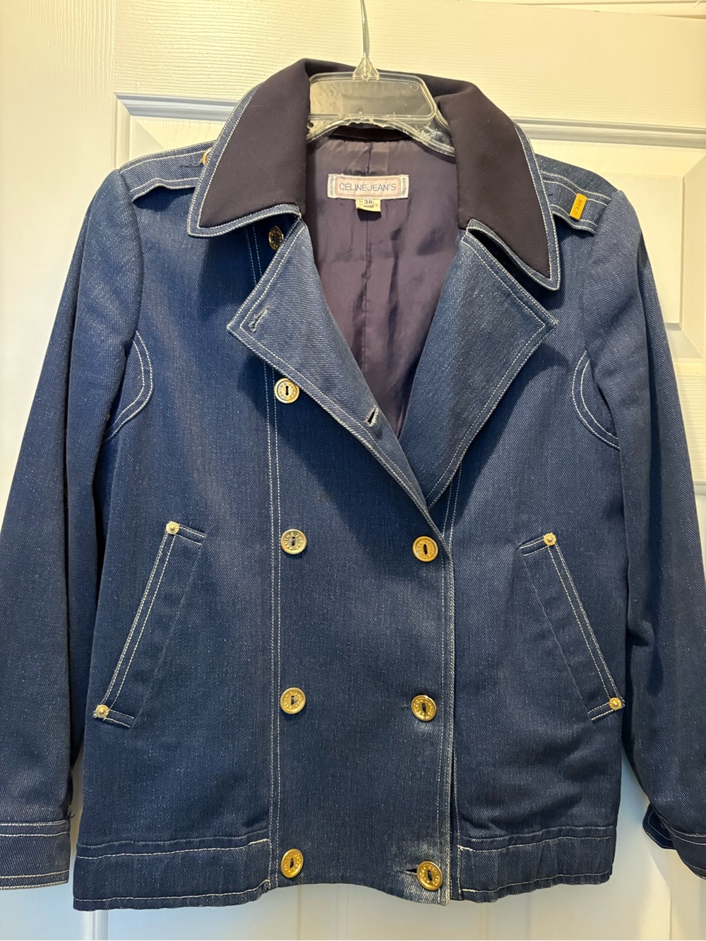Celine rare vintage Denim Jacket with gold metal stamped Celine on shoulder - Picture 2 of 10